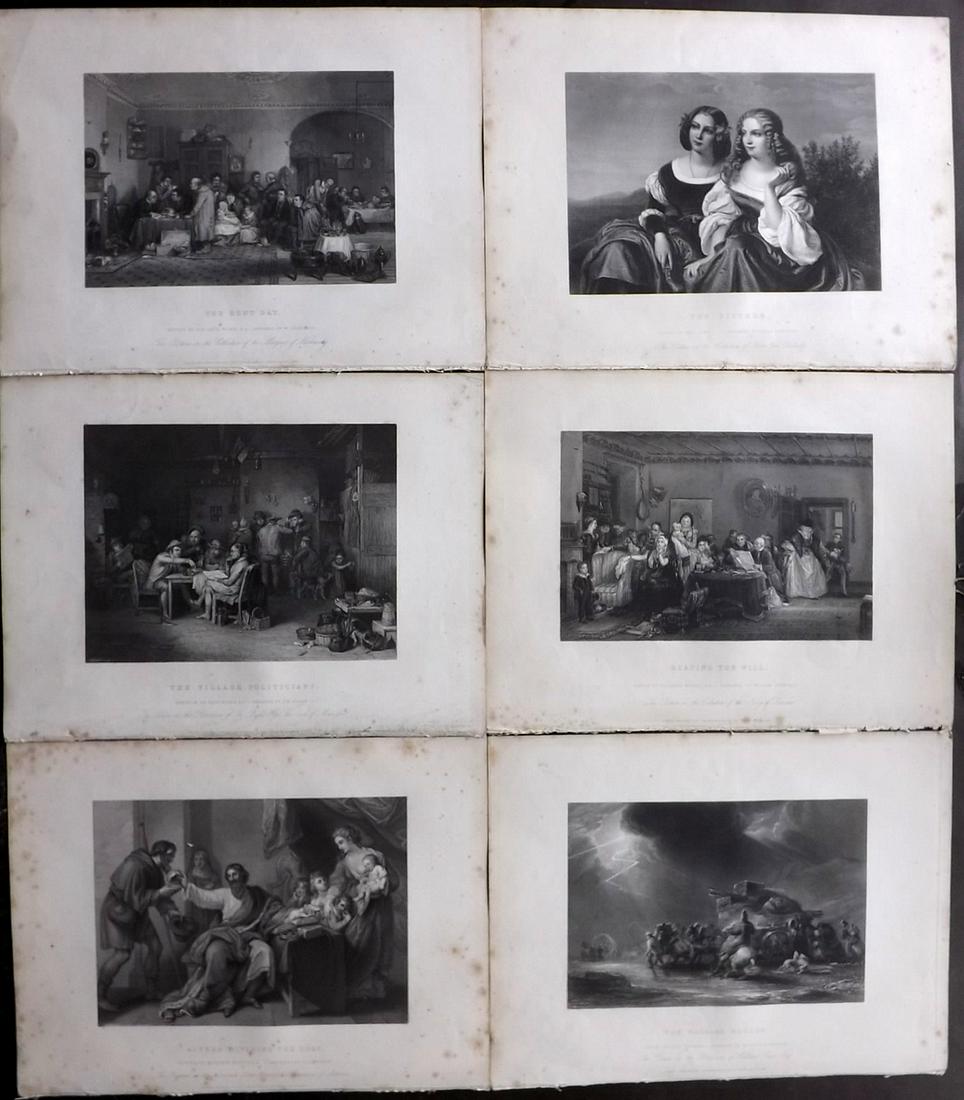 Gems of European Art 1846 Lot of 6 Folio Prints: Folio Steel Engravings Published 1846, London for "Gems of European Art" by Samuel C. Hall. Paper Size: 13.5 x 9.75 inch (34 x 25cm) Minor margin toning, images fine