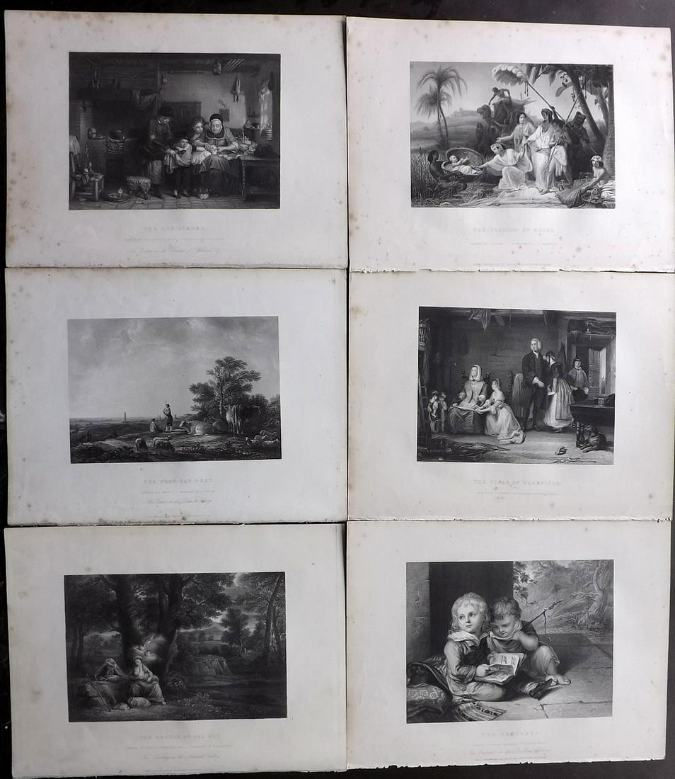 Gems of European Art 1846 Lot of 6 Folio Prints: Folio Steel Engravings Published 1846, London for "Gems of European Art" by Samuel C. Hall. Paper Size: 13.5 x 9.75 inch (34 x 25cm) Minor margin toning, images fine