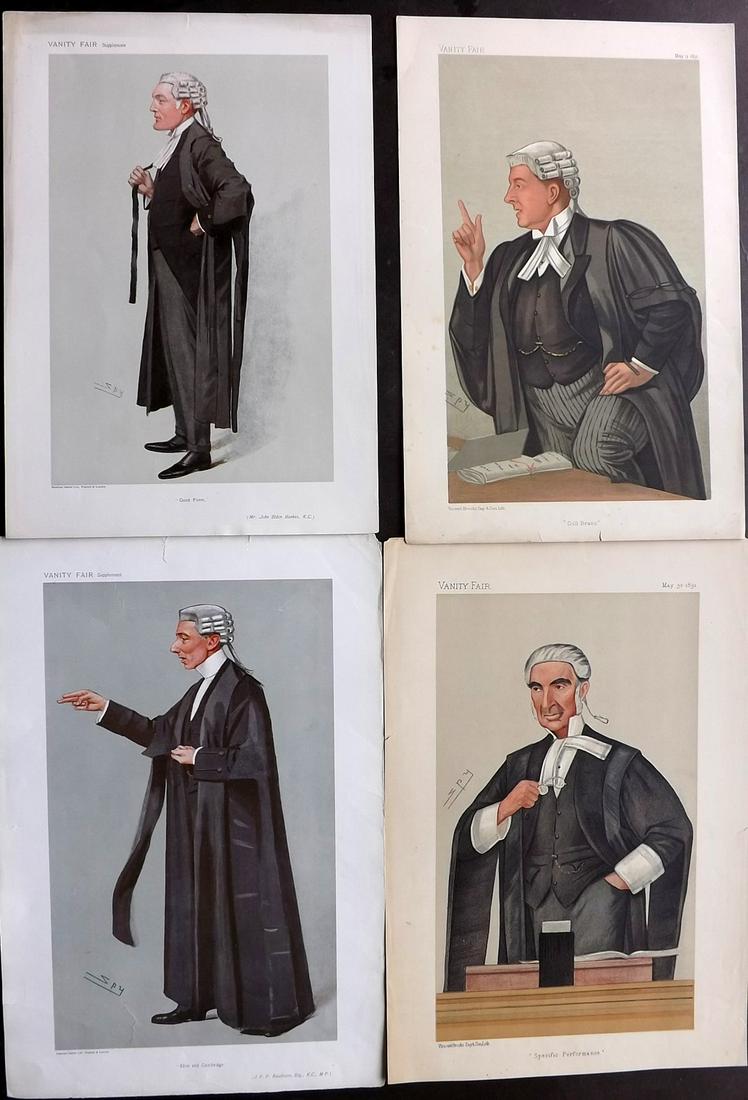 Vanity Fair Prints 1891-1908 Lot of 4 Legal Wigged: Chromolithographs Published 1869-1914, London for "Vanity Fair" With accompayning biographical text. Paper Size: 15 x 11 inch (38 x 28cm) A few small margin faults. Good Condition