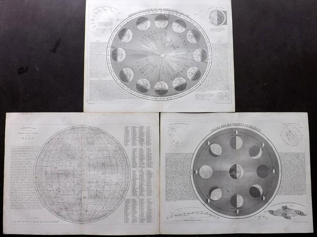 Dower, John 1855 Lot of 3 Celestial Maps. Moon, Earth (1 of 2)