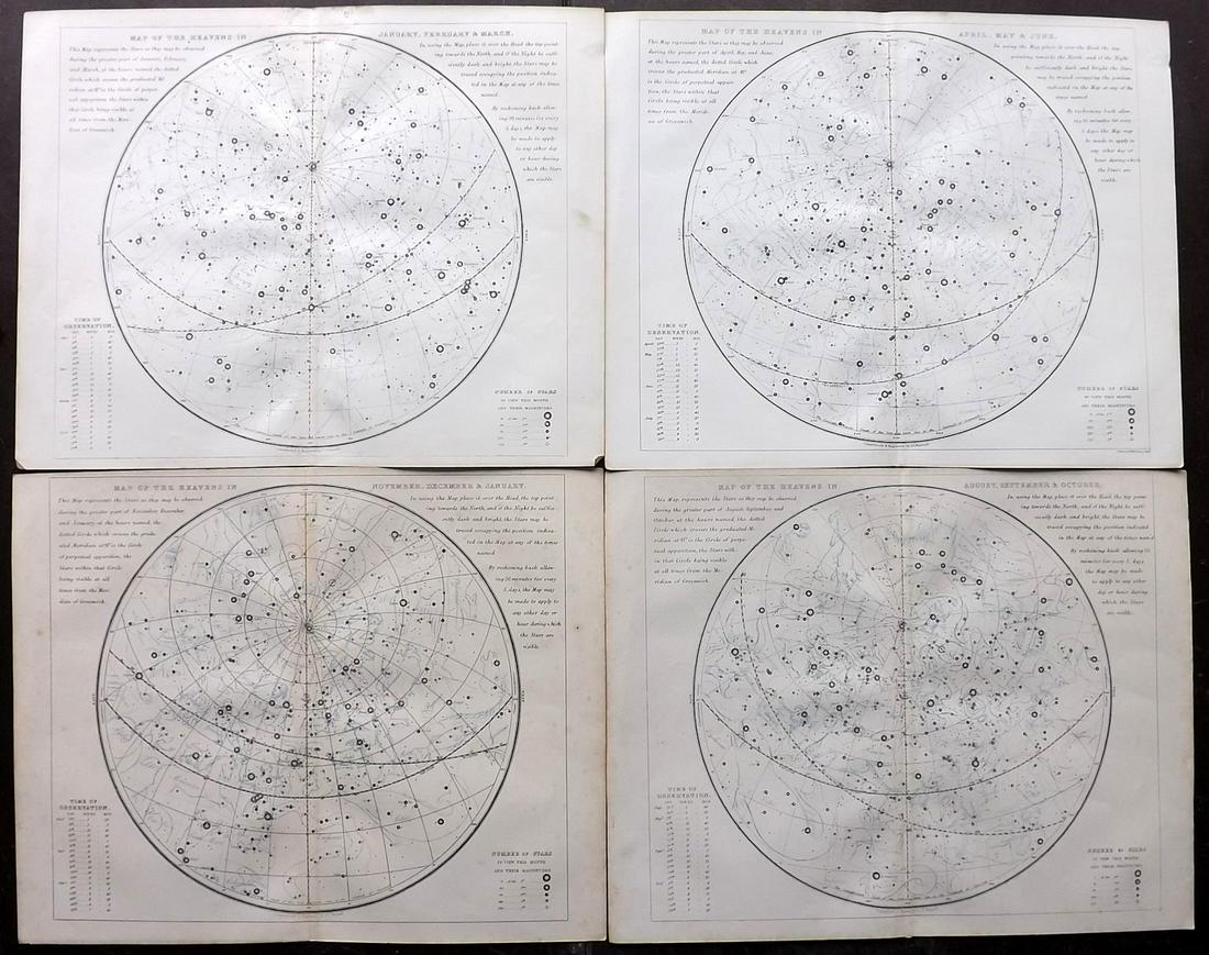 Russell, S. I. 1855 Set of 4 Celestial Maps. Astronomy (1 of 2)