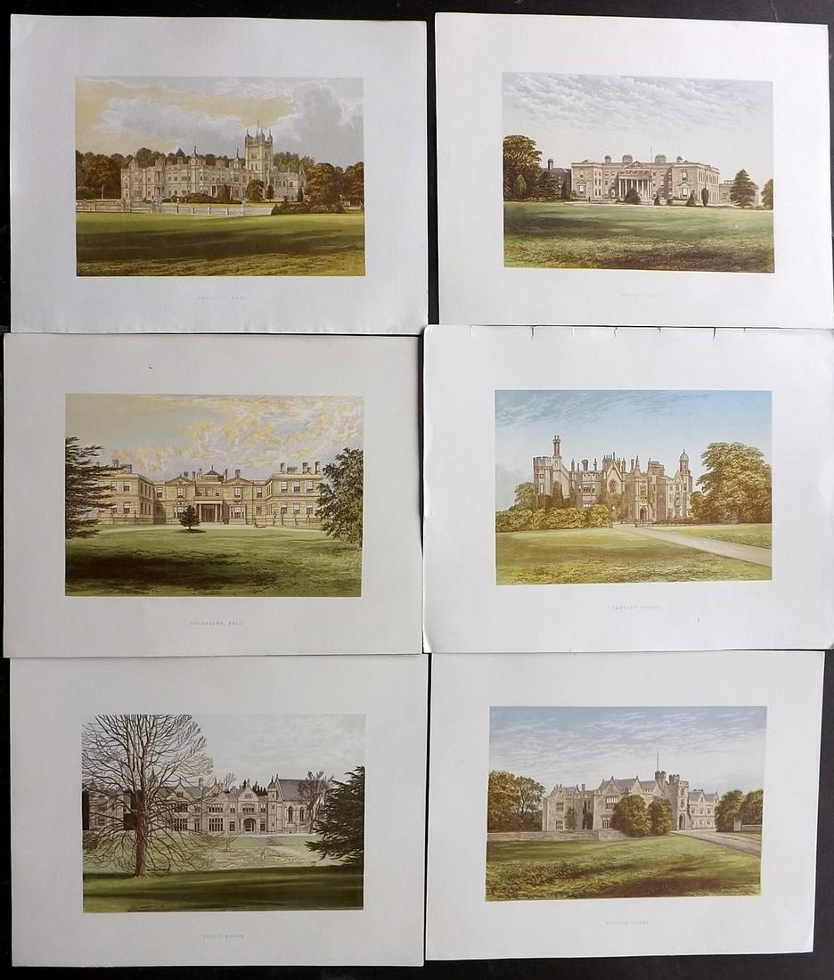Morris Seats C1870 Lot of 6 Colour Woodblock Views: Color Printed Woodblock Published 1866-1880 by William Mckenzie, London for "Picturesque Views of Seats of Noblemen and Gentlemen of Great Britain and Ireland" by the Rev. F. O. Morris. Printed by Ben