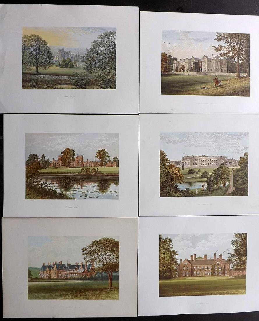 Morris Seats C1870 Lot of 6 Colour Woodblock Views: Color Printed Woodblock Published 1866-1880 by William Mckenzie, London for "Picturesque Views of Seats of Noblemen and Gentlemen of Great Britain and Ireland" by the Rev. F. O. Morris. Printed by Ben