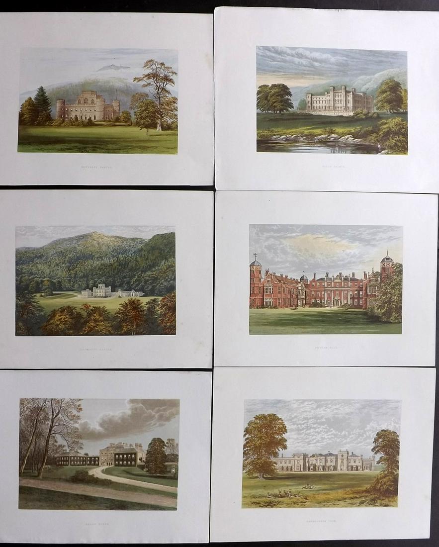 Morris Seats C1870 Lot of 6 Colour Woodblock Views: Color Printed Woodblock Published 1866-1880 by William Mckenzie, London for "Picturesque Views of Seats of Noblemen and Gentlemen of Great Britain and Ireland" by the Rev. F. O. Morris. Printed by Ben