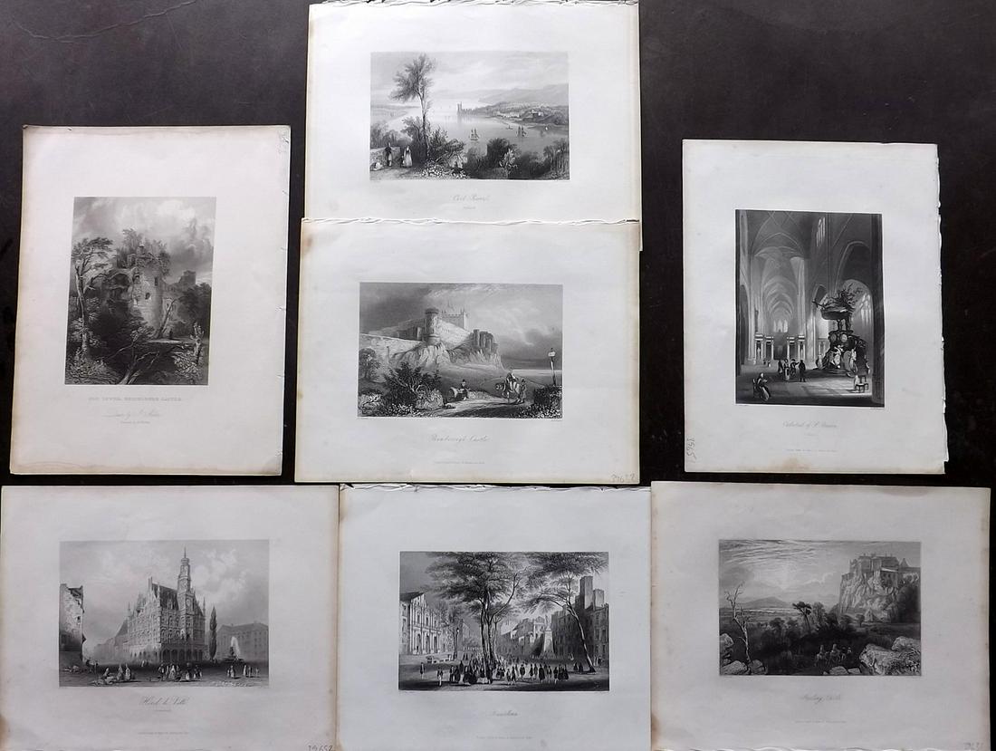 UK & Europe 1845 Lot of 7 Steel Engraved Views: Incl UK, Belgium, Germany, Ireland and Spain. Steel Engravings Published London 1844-7 for "Payne's Universum or Pictorial World" Edited by Charles Edwards. Plus one other from a different but similar