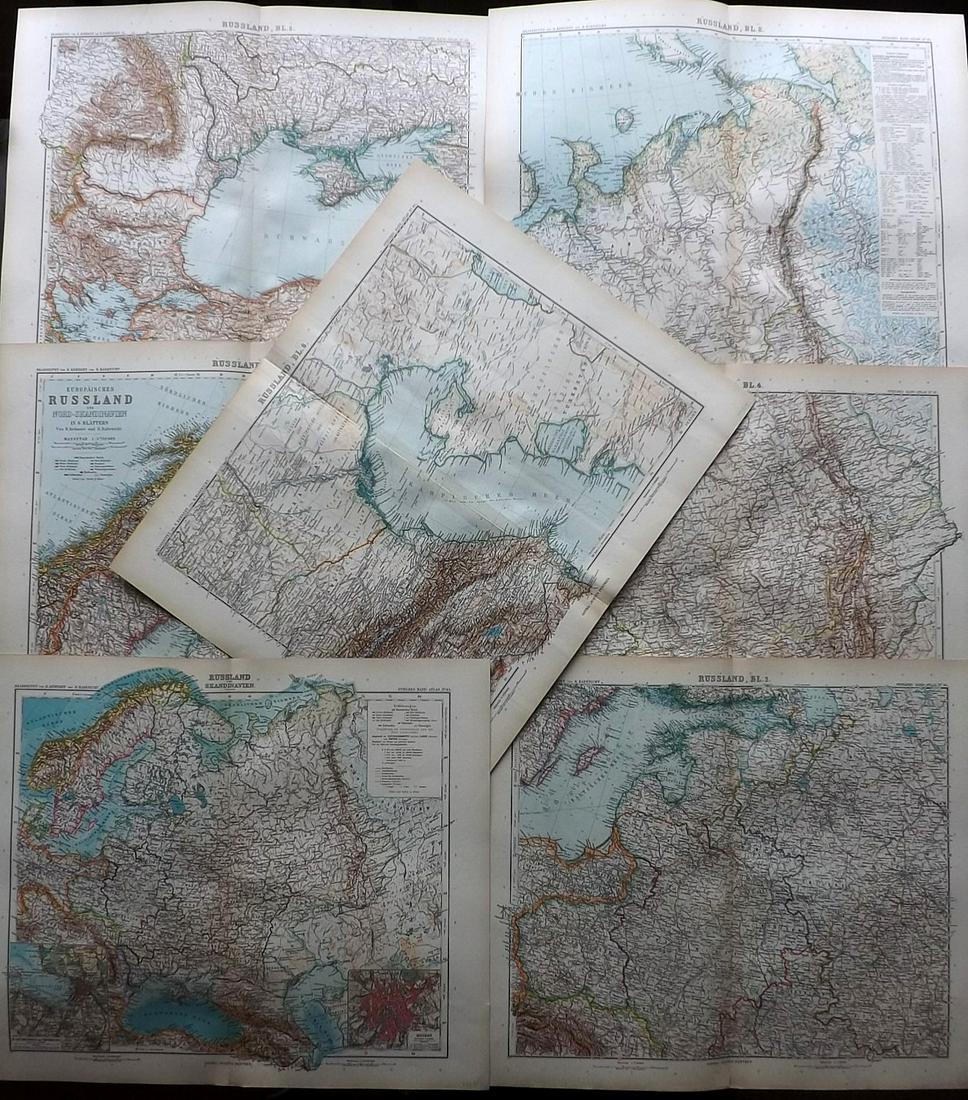 Stieler, Adolph 1905 Lot of 7 Maps of Russia (1 of 2)