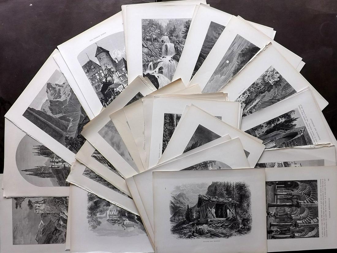 Picturesque Europe C1875 Lot 84 Sheets, Europe: Almost all full page. Incl France, Spain, Turkey, Belgium, Switzerland, Germany, Norway, Italy, Austria and Sweden. Wood Engravings Published C1875 by Cassell or Appleton, London or New York for "Pict