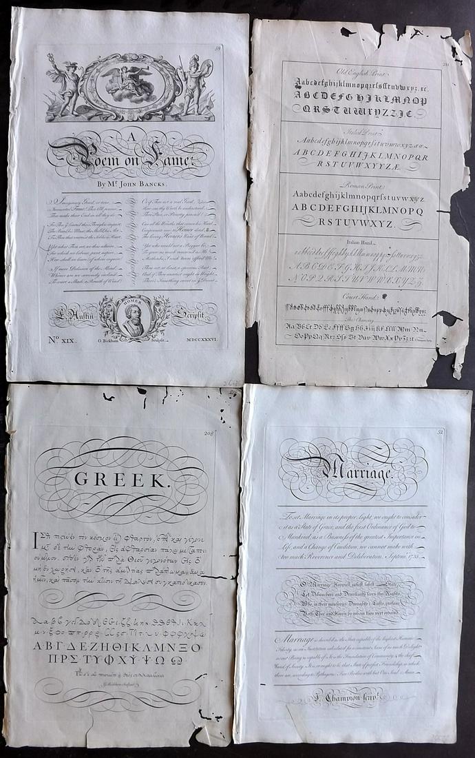Bickham, George 1743 Lot of 4 Calligraphy Prints (1 of 2)