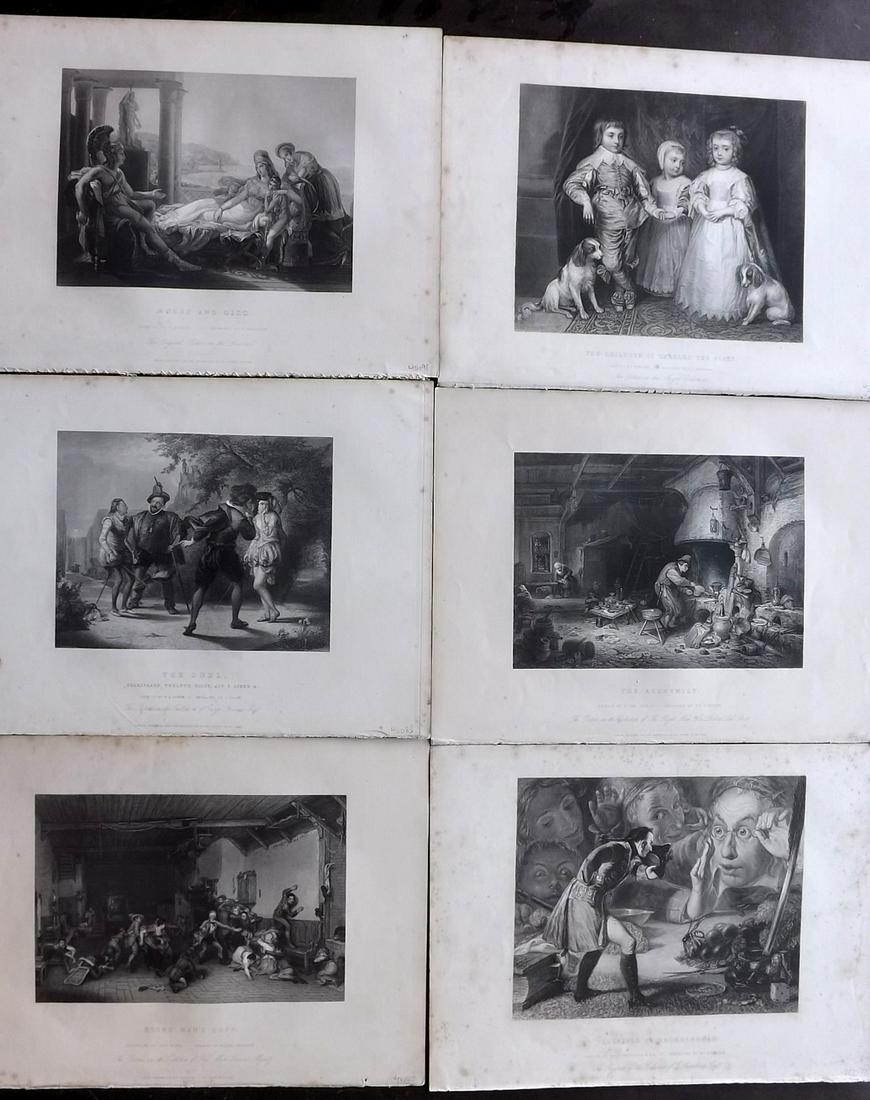 Gems of European Art 1846 Lot of 6 Folio Prints: Folio Steel Engravings Published 1846, London for "Gems of European Art" by Samuel C. Hall. Paper Size: 13.5 x 9.75 inch (34 x 25cm) Minor margin toning, images fine
