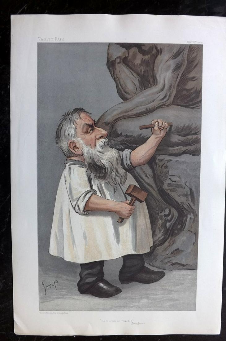 Vanity Fair Print 1904 Auguste Rodin. Artist Sculptor: Chromolithograph Published 1869-1914, London for "Vanity Fair" Paper Size: 15 x 10 inch (38 x 25cm) Good Condition