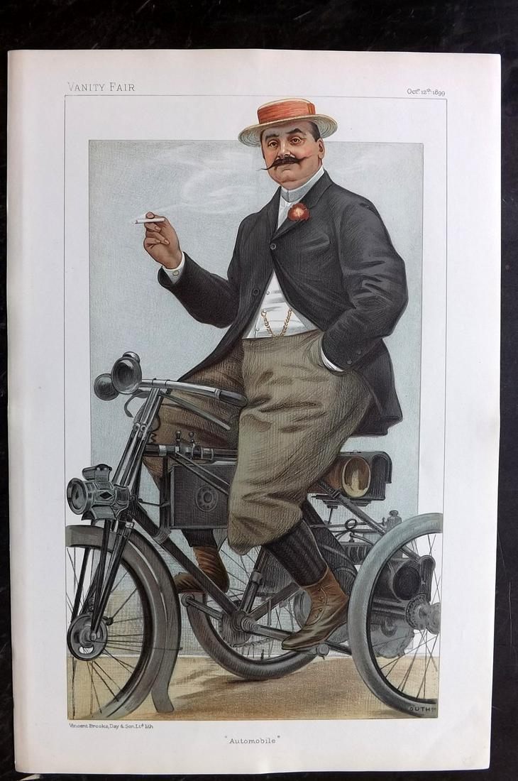Vanity Fair Print 1899 Comte de Dion, Automobile: Chromolithograph Published 1869-1914, London for "Vanity Fair" Paper Size: 15 x 10 inch (38 x 25cm) Good Condition