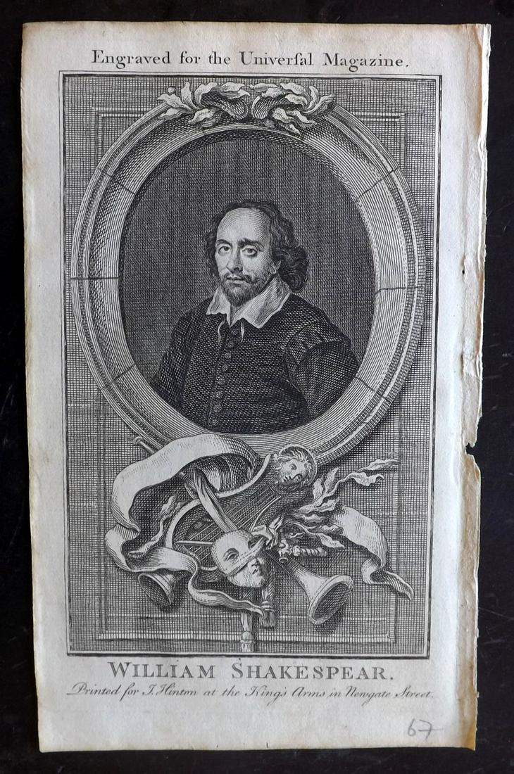 Universal Magazine 1761 Portrait of William Shakespeare (1 of 2)