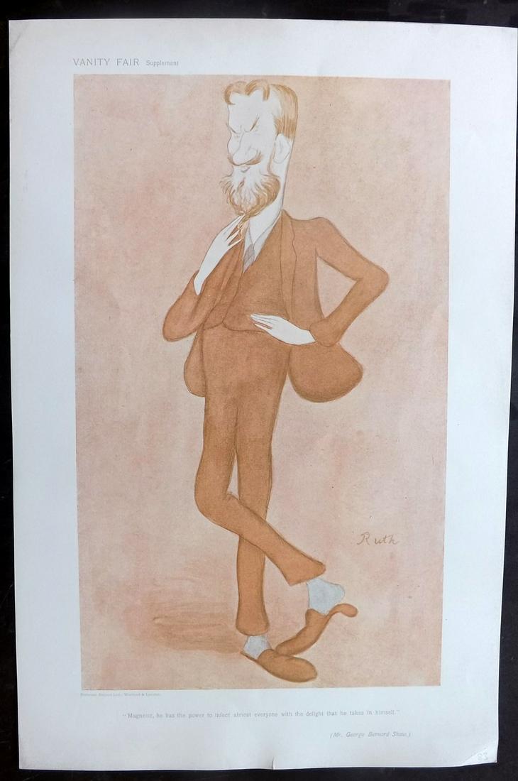 Vanity Fair Print 1905 George Bernard Shaw by Beerbohm: Chromolithograph Published 1869-1914, London for "Vanity Fair" Paper Size: 15 x 11 inch (38 x 28cm) Good Condition