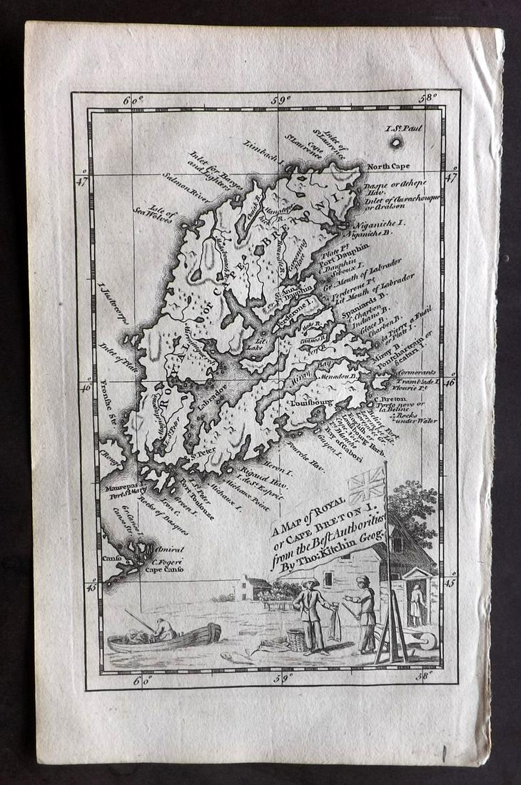 Canada 1747 Map. Royal or Cape Breton by Kitchin (1 of 1)