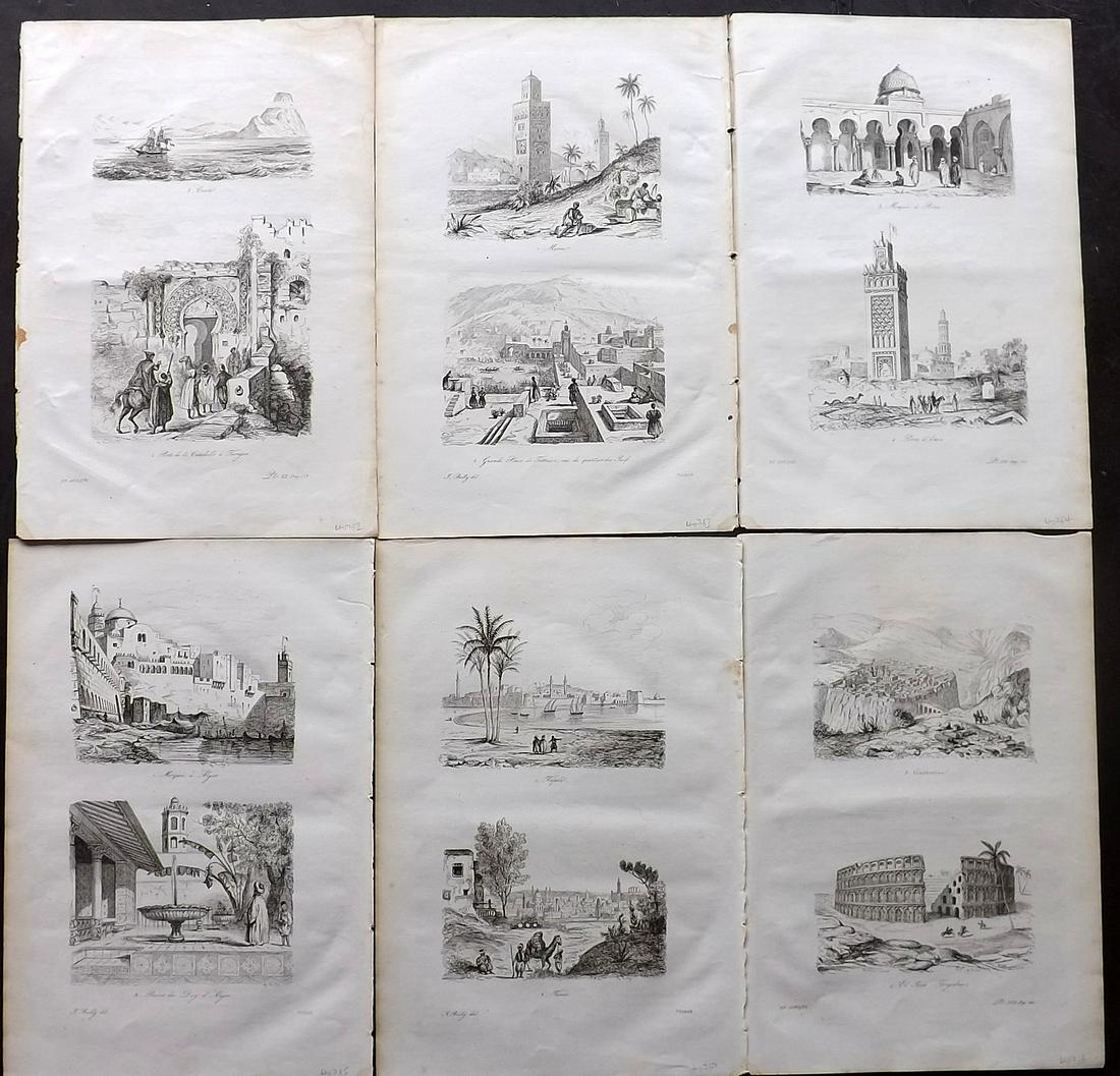 d'Urville, Dumont 1839 Lot of 6 Prints. North Africa: Incl Morocco, Algeria and Tunisia. Etchings Published 1834 by Chez Furne et Ce, Paris for "Voyage pittoresque autour du Monde - Résumé général des voyages de découvertes..." By Jules Dumont d'Urv