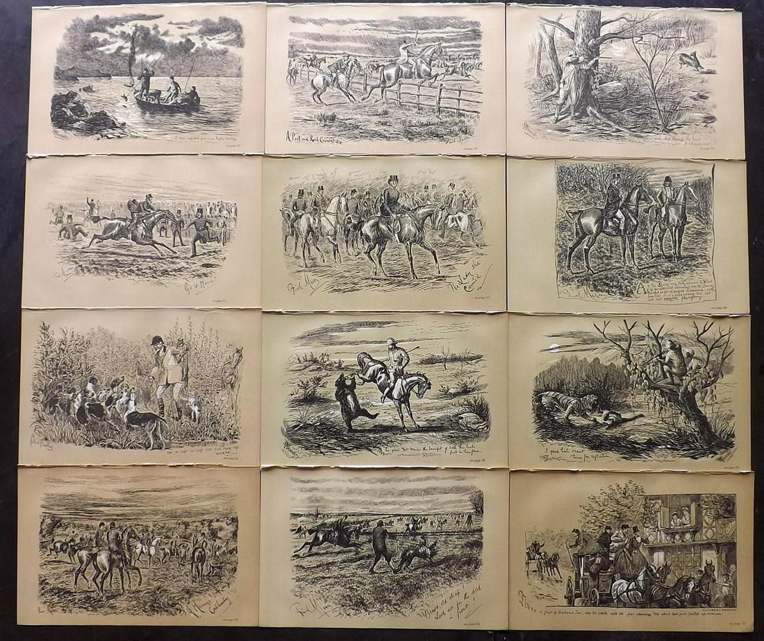 Fores C1890 Lot of 12 Antique Sporting Prints: Lithographs Published 1884-1912, London for "Fores's Sporting Notes & Sketches" Illustrated by Finch Mason, R. M. Alexander, Cuthbert Bradley and others. Paper Size: 8.5 x 5.5 inch (22 x 14cm) Good Co
