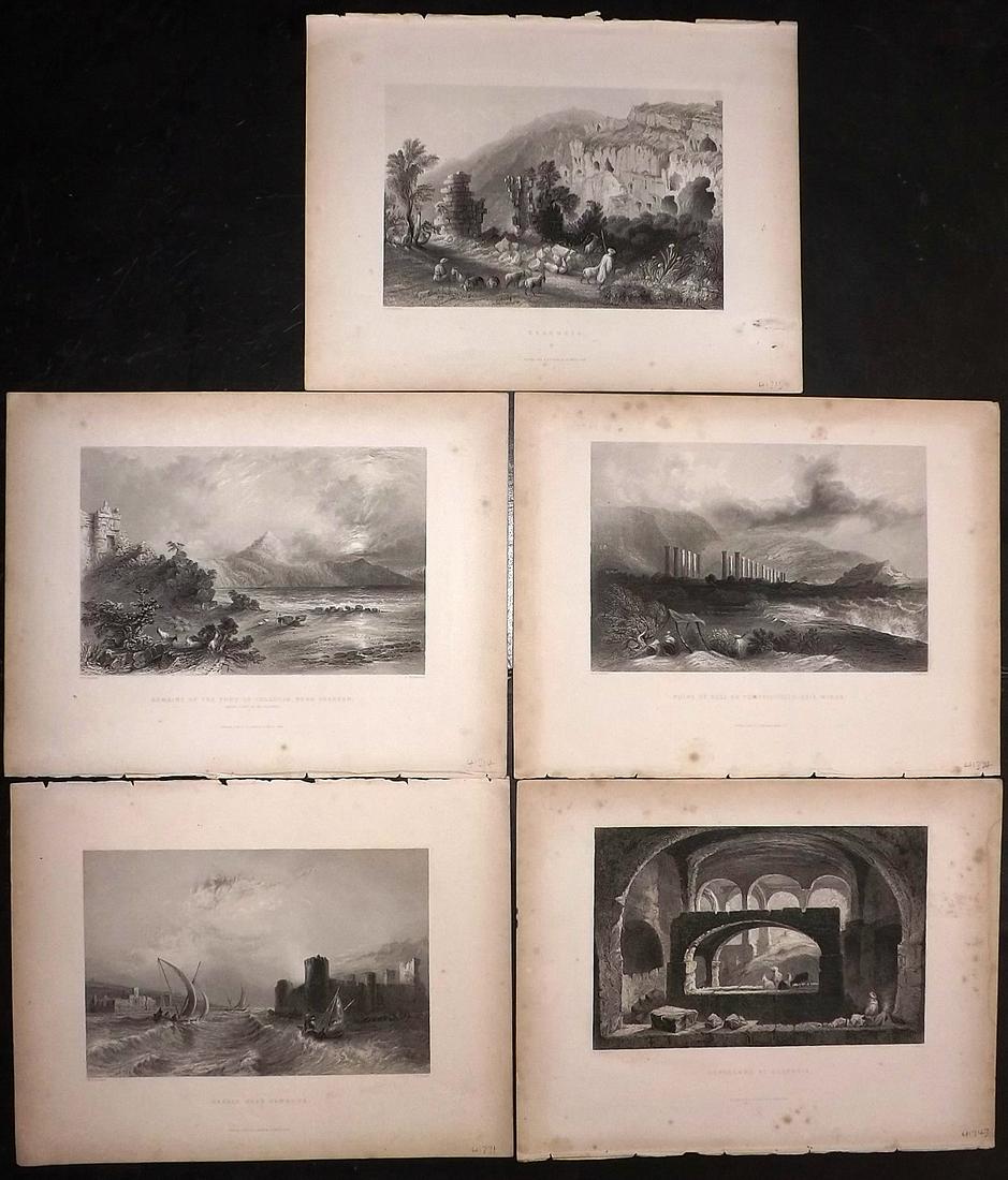 Bartlett, William 1838 Lot of 5 Turkish Prints. Turkey: Steel Engravings Published 1836-38, London for "Syria, the Holy Land, Asia Minor, &c." by William Bartlett and John Carne. Paper Size: 11 x 8 inch (28 x 21cm) Minor margin toning, images fine.