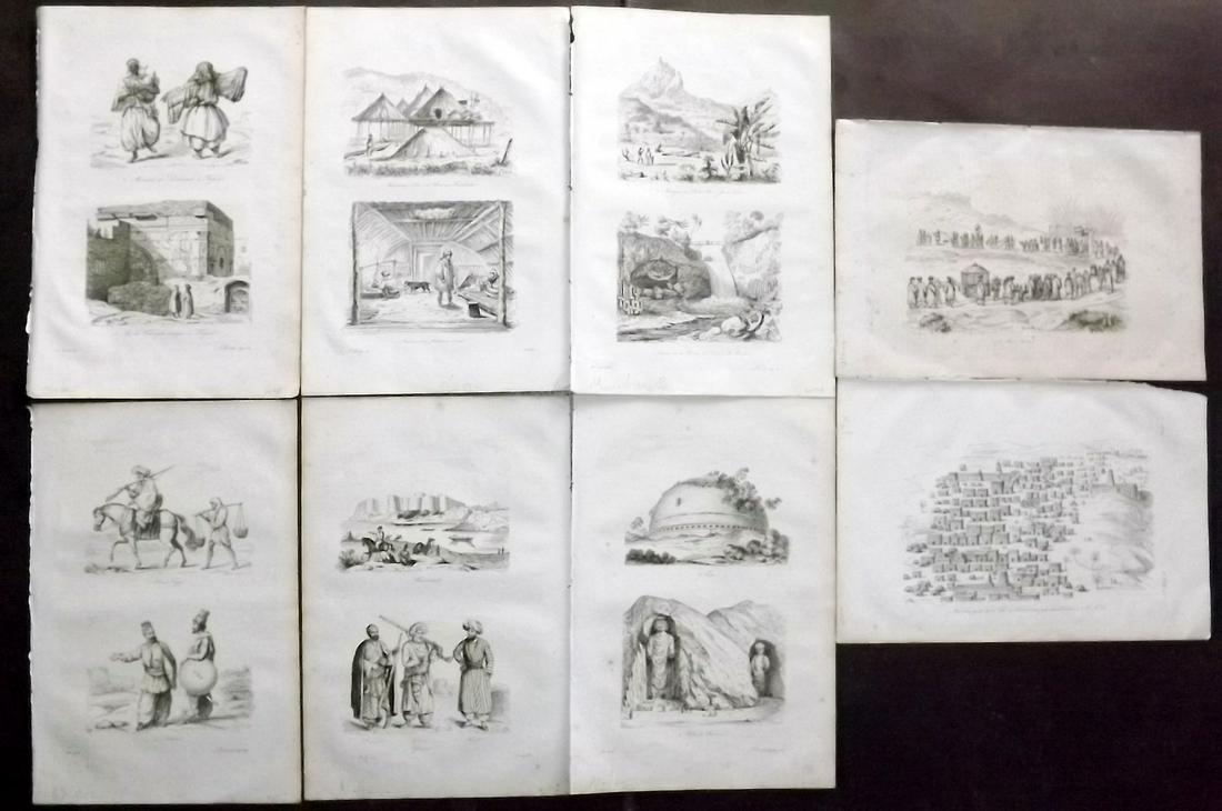 d'Urville, Dumont 1839 Mixed Lot of 8 Prints: Incl Pakistan, Afghanistan, Asia, Mali, Mautirius/Reunion, Libya and Siberia. Etchings Published 1834 by Chez Furne et Ce, Paris for "Voyage pittoresque autour du Monde - Résumé général des voyage