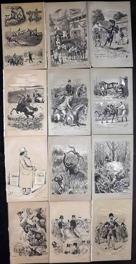 Fores C1890 Lot of 12 Antique Sporting Prints: Lithographs Published 1884-1912, London for "Fores's Sporting Notes & Sketches" Illustrated by Finch Mason, R. M. Alexander, Cuthbert Bradley and others. Paper Size: 8.5 x 5.5 inch (22 x 14cm) Good Co