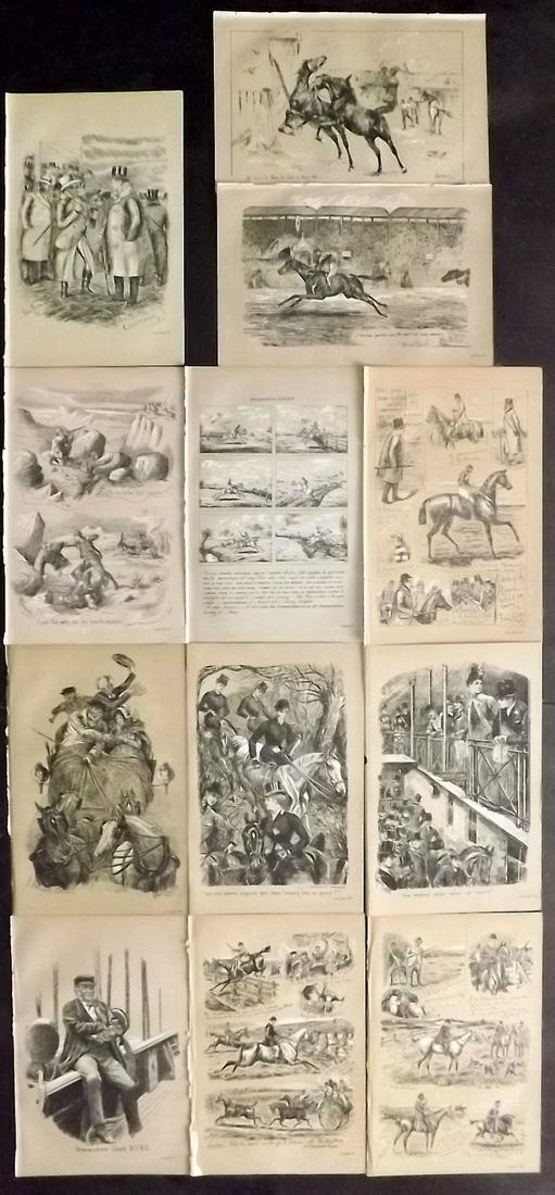 Fores C1890 Lot of 12 Antique Sporting Prints: Lithographs Published 1884-1912, London for "Fores's Sporting Notes & Sketches" Illustrated by Finch Mason, R. M. Alexander, Cuthbert Bradley and others. Paper Size: 8.5 x 5.5 inch (22 x 14cm) Good Co