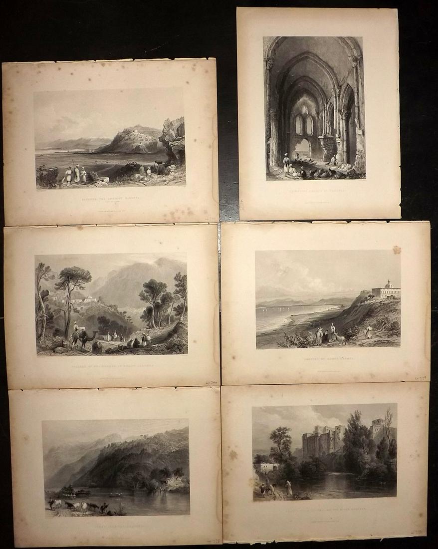 Bartlett, William 1838 Lot of 6 Holy Land Prints: Steel Engravings Published 1836-38, London for "Syria, the Holy Land, Asia Minor, &c." by William Bartlett and John Carne. Paper Size: 11 x 8 inch (28 x 21cm) Minor toning in parts, otherwise generall