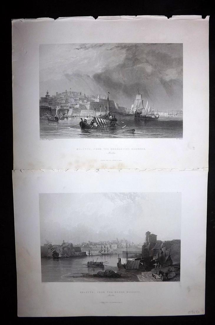Wright, George 1840 Pair of Prints of Valetta, Malta (1 of 2)
