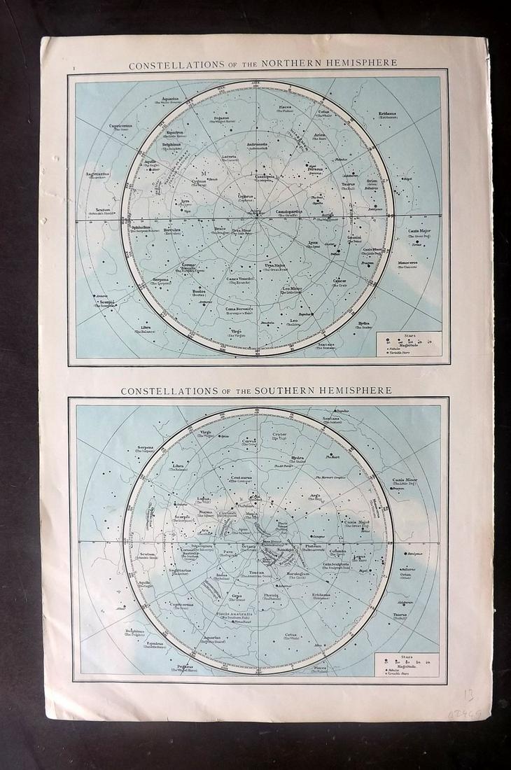 Times Atlas 1895 Celestial Map. Star Constellations (1 of 2)
