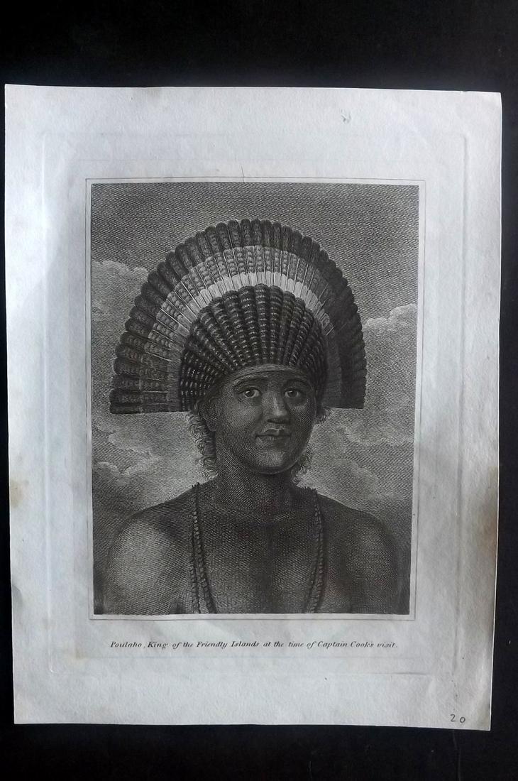 Cooke, George 1801 Print. Poulaho, King of Friendly: Copper Plate Published 1801-07 by Macdonald & Son, London for "Modern and Authentic System of Universal Geography" By George A. Cooke. Paper Size: 10 x 8 inch (26 x 21cm) Very minor margin toning. Goo
