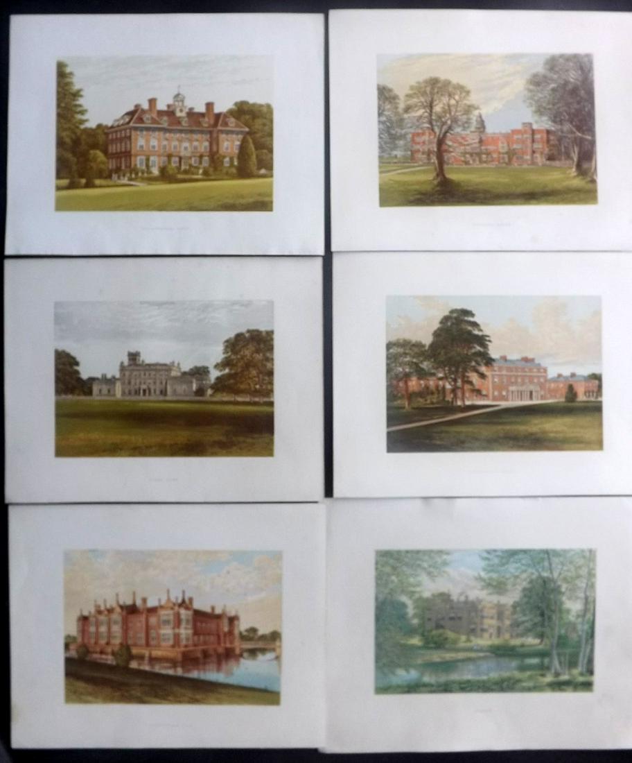 Morris Seats C1870 Lot of 6 Colour Woodblock Views: Color Printed Woodblock Published 1866-1880 by William Mckenzie, London for "Picturesque Views of Seats of Noblemen and Gentlemen of Great Britain and Ireland" by the Rev. F. O. Morris. Printed by Ben