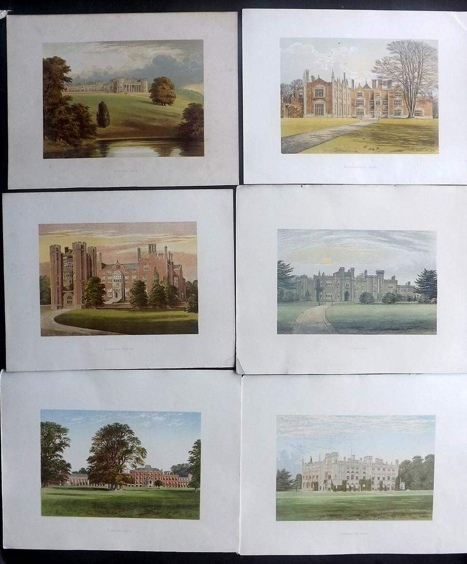 Morris Seats C1870 Lot of 6 Colour Woodblock Views: Color Printed Woodblock Published 1866-1880 by William Mckenzie, London for "Picturesque Views of Seats of Noblemen and Gentlemen of Great Britain and Ireland" by the Rev. F. O. Morris. Printed by Ben