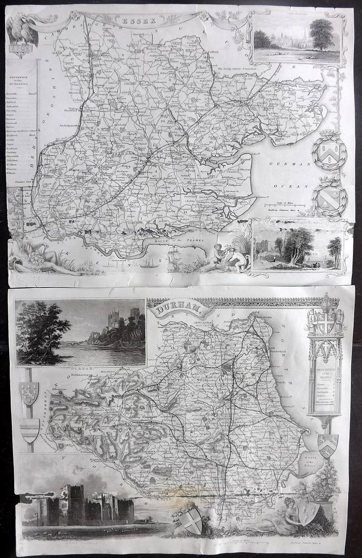 Moule, Thomas C1840 Pair of British Maps. Durham Essex (1 of 2)