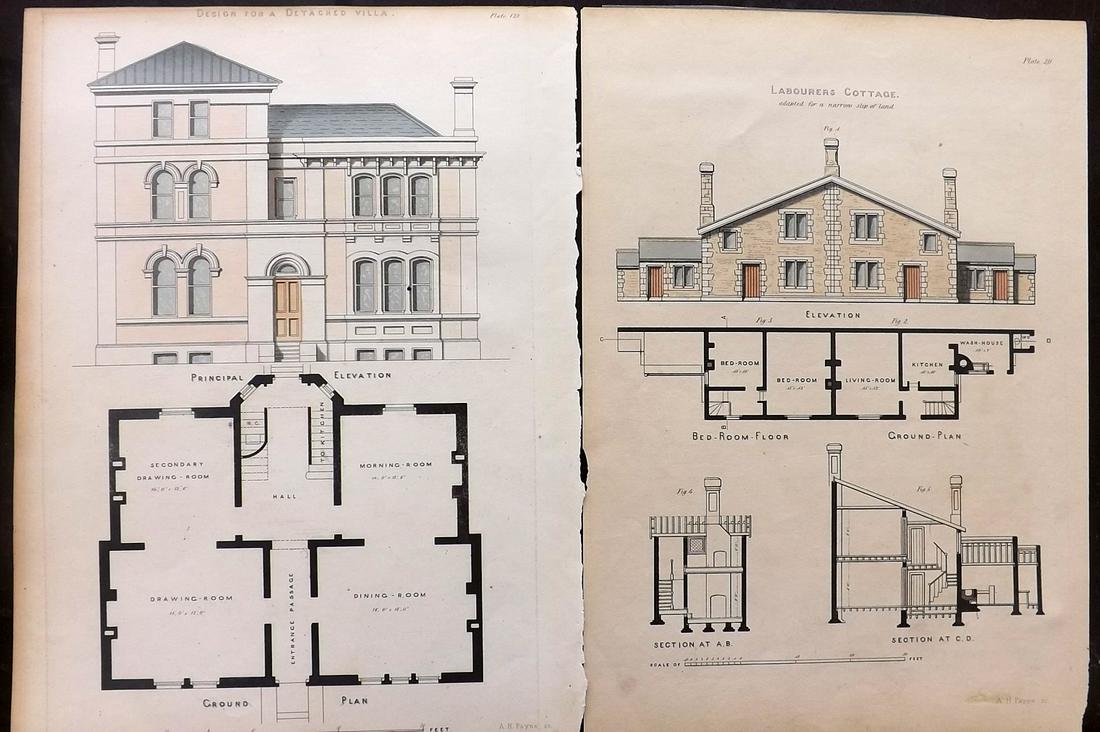 Payne & Tarbuck 1860 Pair Hand Col Architecture Prints (1 of 2)