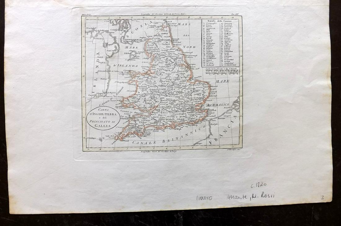 Barbiellini, Carlo 1807 Hand Colored Map of England (1 of 2)