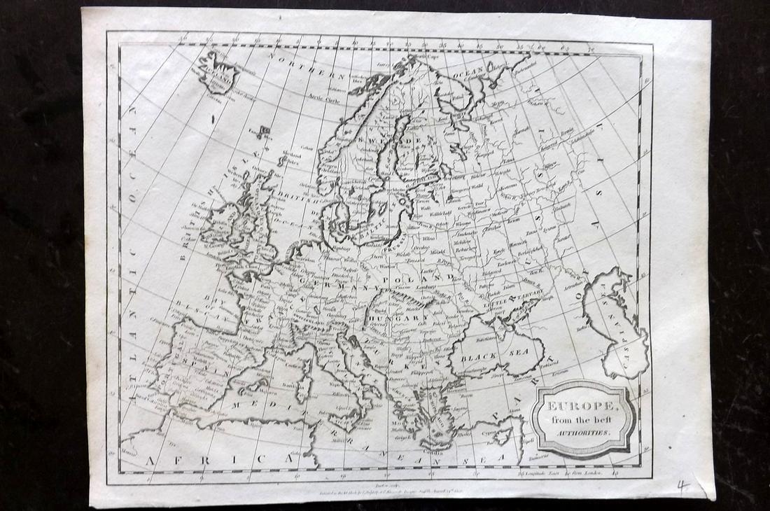 Barlow 1807 Antique Map of Europe Continent: Copper Engraved Map Published 1807 by Brightly & Kinnersley, Bungay, England for "A General View of the World, Geographical, Historical and Philosophical" by The Rev. E. Blomfield. Maps Engraved by Ba