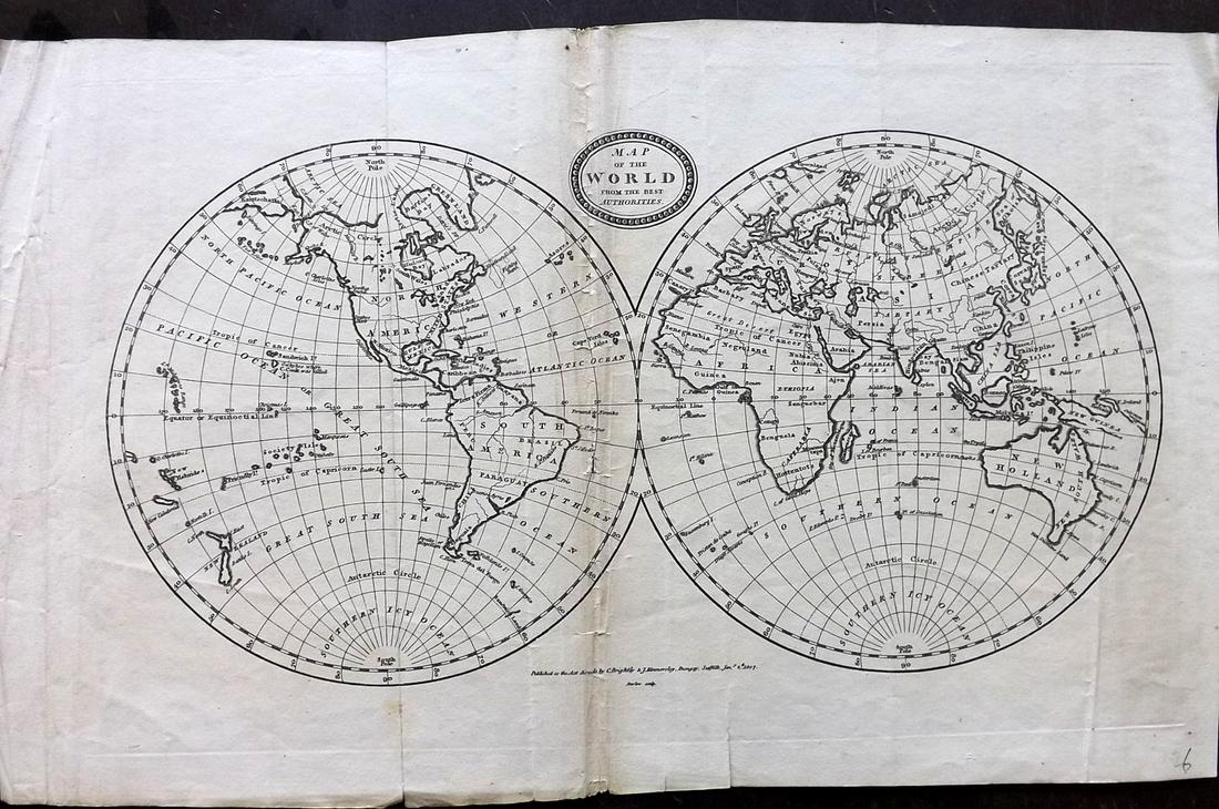 Barlow 1807 Antique Map of The World Hemispheres (1 of 2)