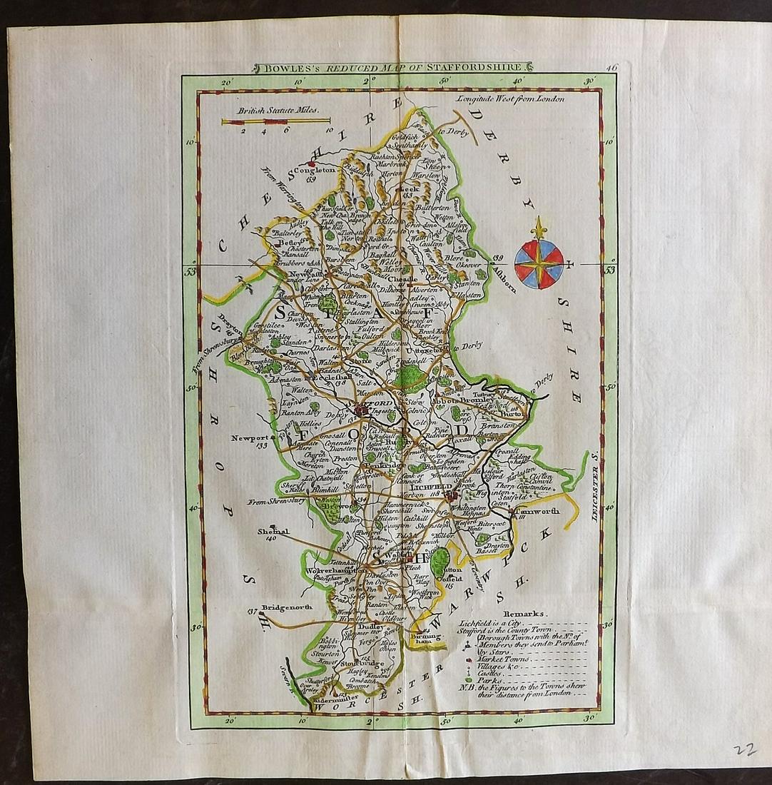 Kitchin, Thomas C1785 Hand Col Map of Staffordshire, UK (1 of 2)