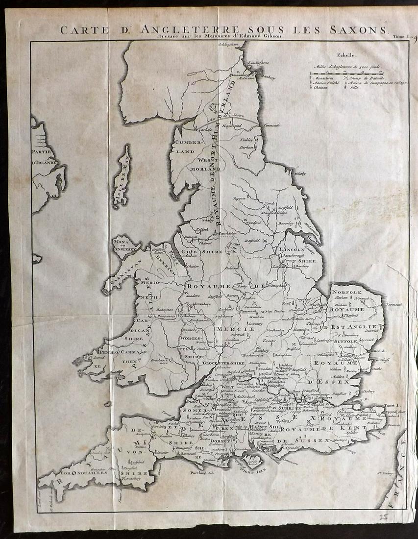 Rapin de Thoyras, Paul 1727 Map of Saxon Britain (1 of 2)