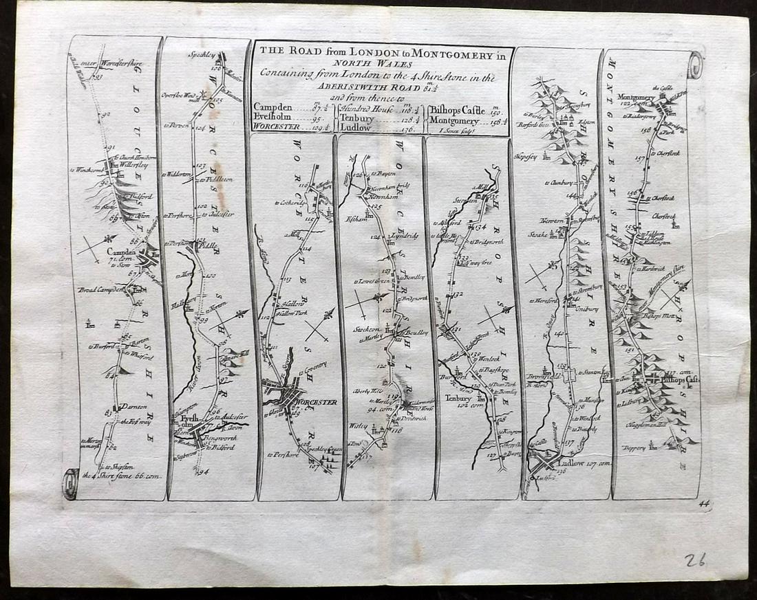 Senex & Ogilby 1719 Road Map. London to Montgomery (1 of 2)