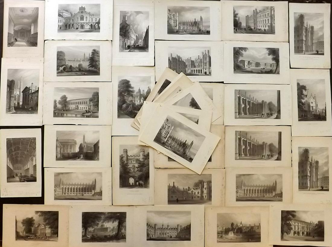 Cambridge - Le Keux, J. Lot of 36 Steel Engraved Views: Steel Engravings Published 1845, London for "Memorials of Cambridge: A Series of Views of the Colleges, Halls, and Public Buildings" by John Le Koux and Thomas Wright. Paper Size: 9 x 5.5 inch (23 x 1