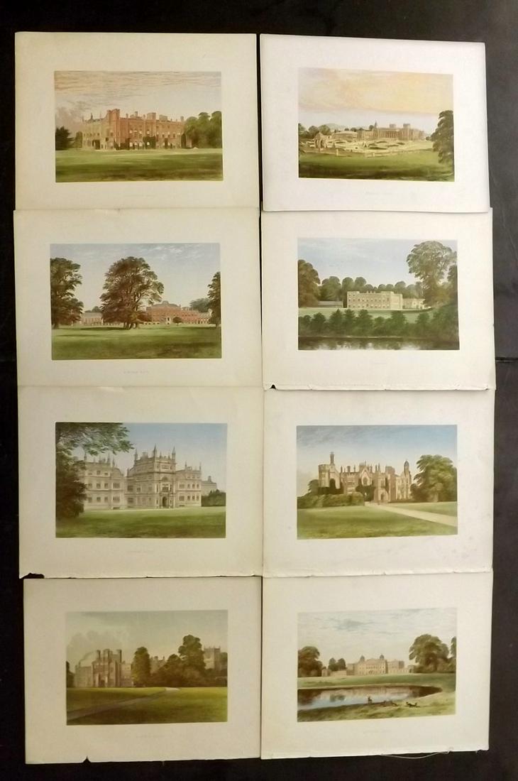 Morris Seats C1870 Lot of 8 Colour Woodblock Views: Color Printed Woodblock Published 1866-1880 by William Mckenzie, London for "Picturesque Views of Seats of Noblemen and Gentlemen of Great Britain and Ireland" by the Rev. F. O. Morris. Printed by Ben