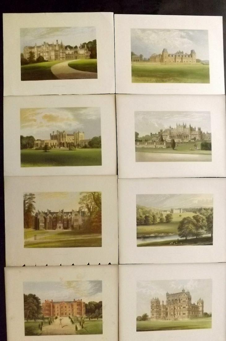 Morris Seats C1870 Lot of 8 Colour Woodblock Views: Color Printed Woodblock Published 1866-1880 by William Mckenzie, London for "Picturesque Views of Seats of Noblemen and Gentlemen of Great Britain and Ireland" by the Rev. F. O. Morris. Printed by Ben