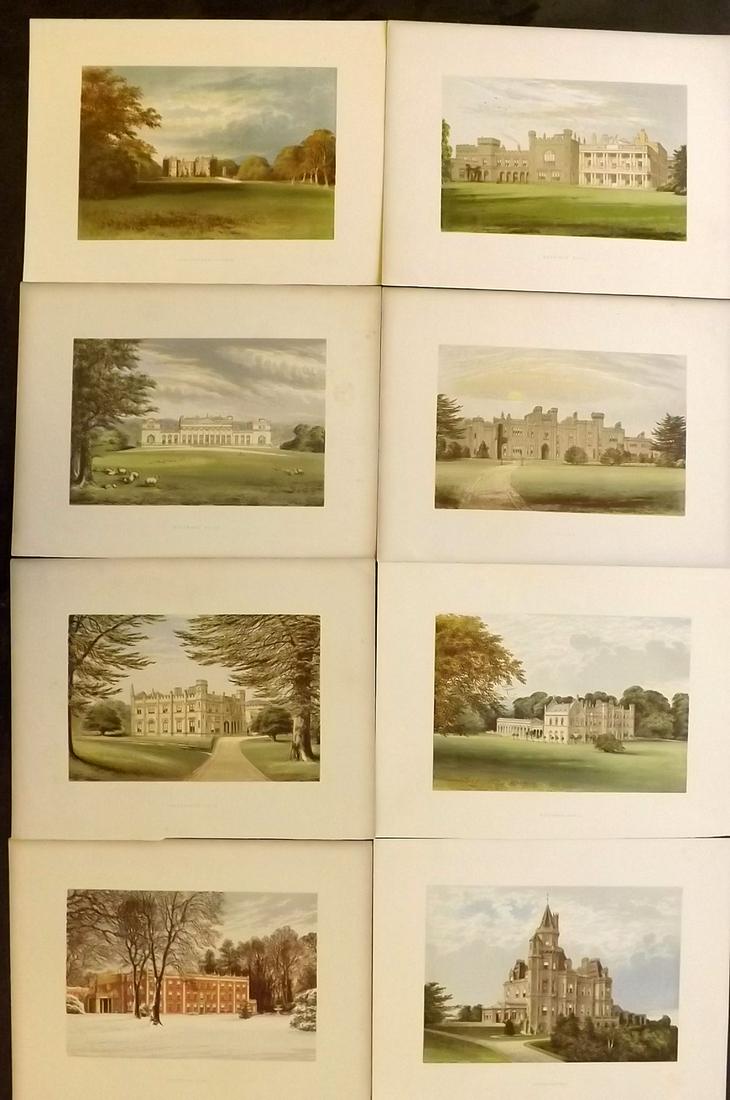 Morris Seats C1870 Lot of 8 Colour Woodblock Views: Color Printed Woodblock Published 1866-1880 by William Mckenzie, London for "Picturesque Views of Seats of Noblemen and Gentlemen of Great Britain and Ireland" by the Rev. F. O. Morris. Printed by Ben
