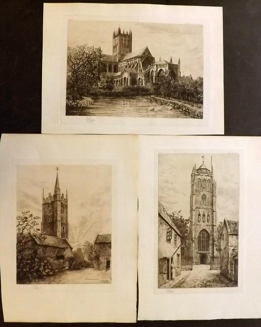Piper, Elizabeth 1898 Lot of 3 Signed Etchings Somerset (1 of 2)