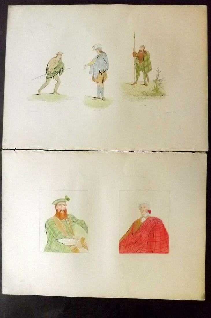 Sobieski Stuart 1845 Pair LG HC Scottish Costume Prints (1 of 2)