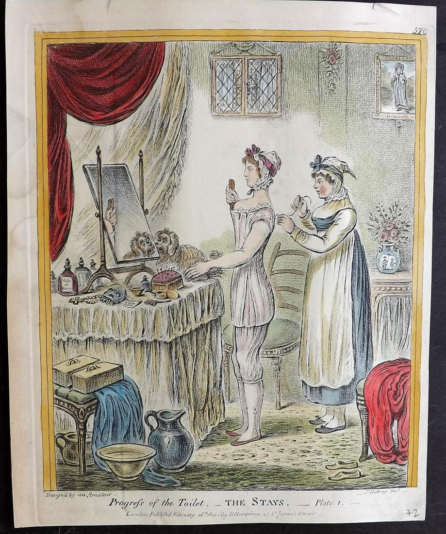 Gillray, James 1851 HC Caricature Progress of the: Hand Coloured Etching Published 1847-51 by Henry G. Bohn, London for "The Works of James Gillray from the Original Plates with the Addition of Many Subjects Not Before Collected" By Charles Whiting. I