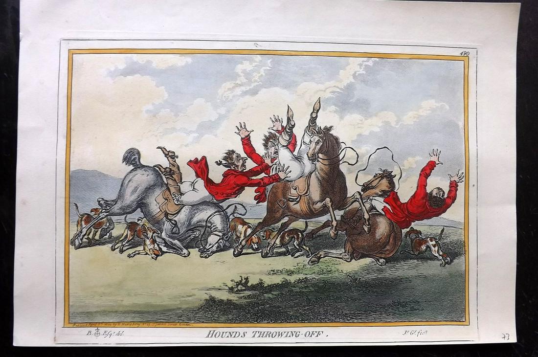 Gillray, James 1851 HCol Caricature Hounds Throwing Off: Hand Coloured Etching Published 1847-51 by Henry G. Bohn, London for "The Works of James Gillray from the Original Plates with the Addition of Many Subjects Not Before Collected" By Charles Whiting. I