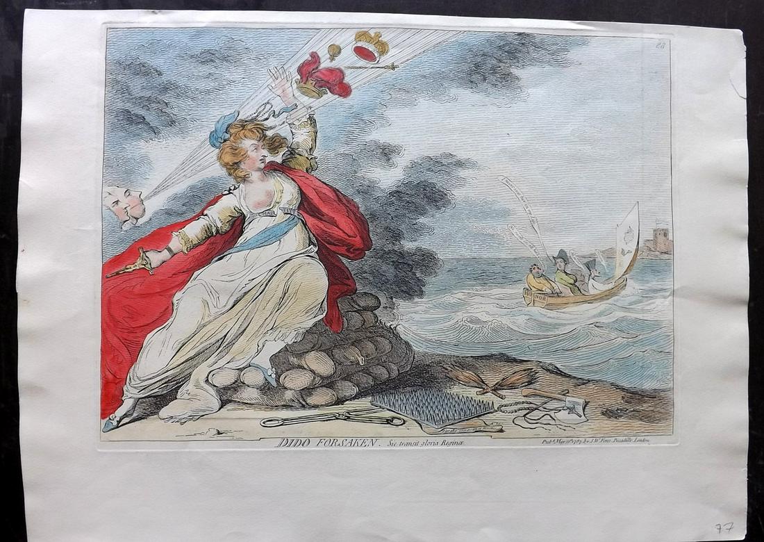 Gillray, James 1851 HCol Caricature. Dido Forsaken: Hand Coloured Etching Published 1847-51 by Henry G. Bohn, London for "The Works of James Gillray from the Original Plates with the Addition of Many Subjects Not Before Collected" By Charles Whiting. I