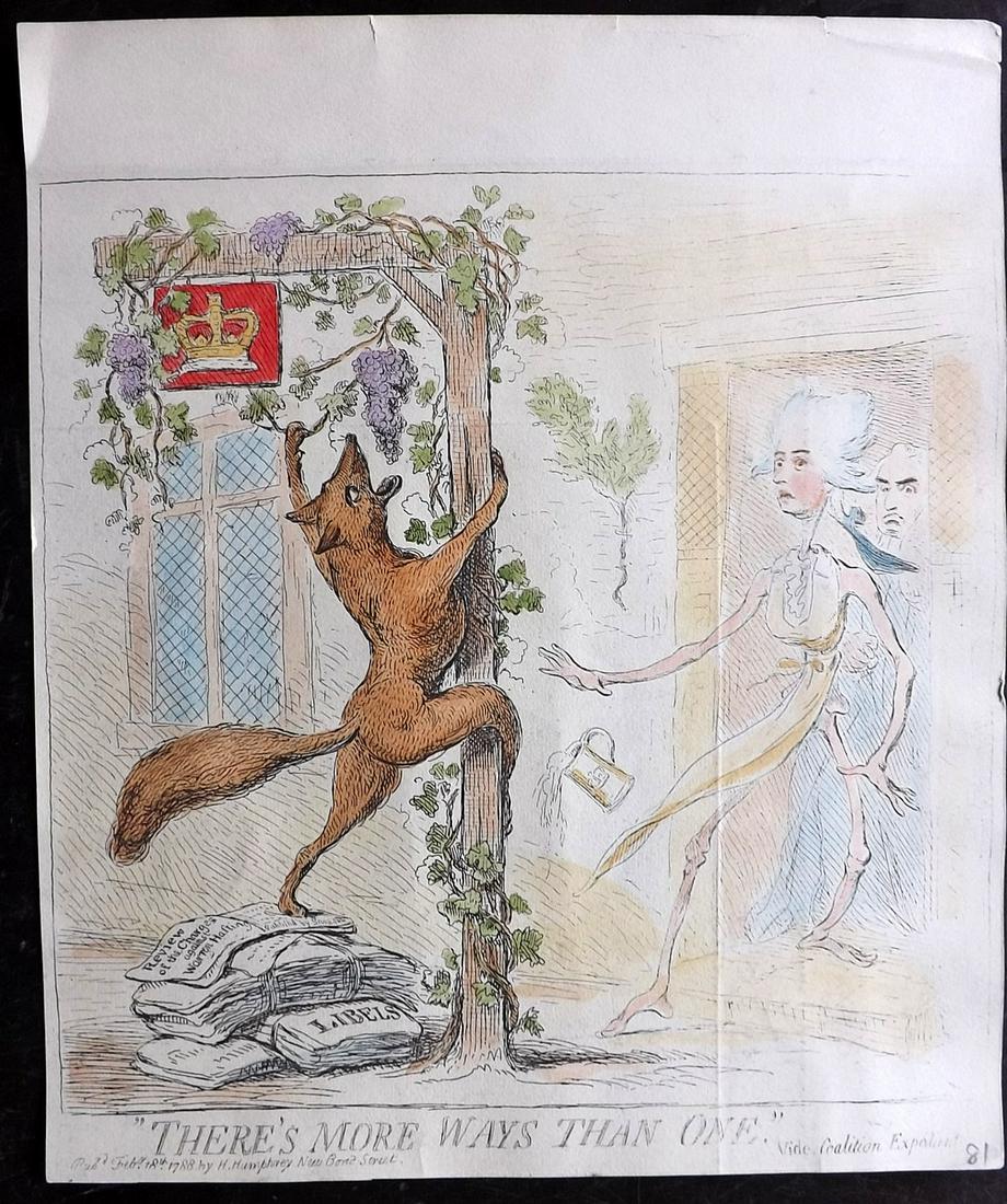 Gillray, James 1851 HCol Caricature. There's More Ways: "There's More Ways than one" Hand Coloured Etching Published 1847-51 by Henry G. Bohn, London for "The Works of James Gillray from the Original Plates with the Addition of Many Subjects Not Before Col