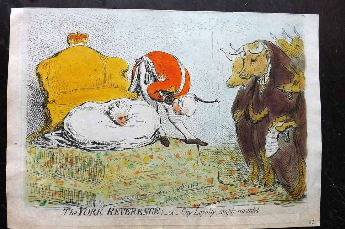 Gillray, James 1851 HCol Caricature. York Reverence: Hand Coloured Etching Published 1847-51 by Henry G. Bohn, London for "The Works of James Gillray from the Original Plates with the Addition of Many Subjects Not Before Collected" By Charles Whiting. I