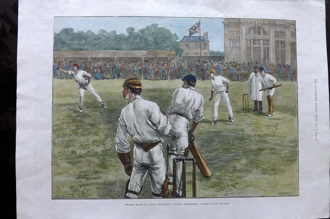 Cricket 1892 Folio Hand Col ILN Print. Lord's. Sporting (1 of 2)